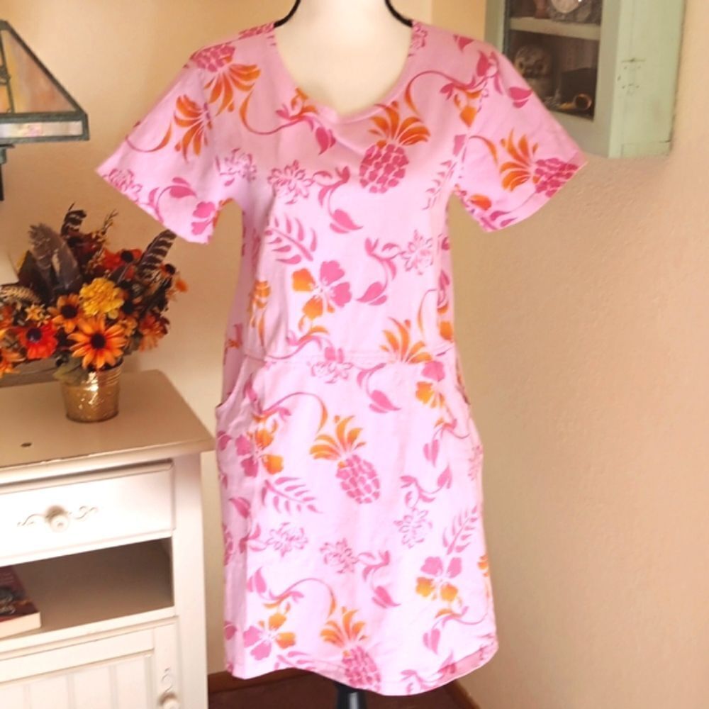 Red Ginger Cotton Stuff Shift Dress. Coastal Beachy